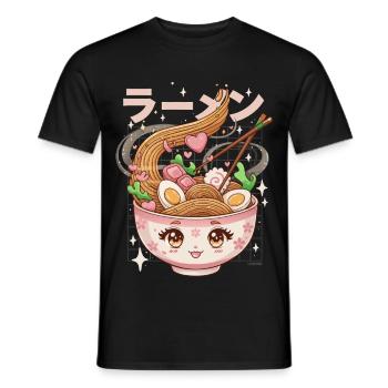 Ramen kawaii en bol coeurs girly - T-shirt homme - noir - Devant - AI Model Male 178 light (178cm)