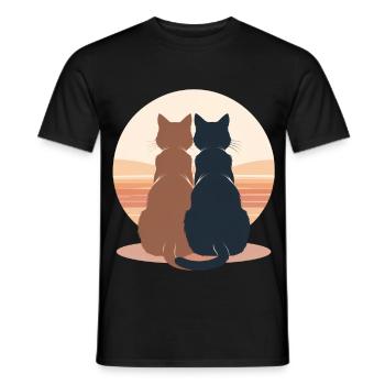 Two cats at sunset - Men's T-Shirt - black - Front - AI Model Male 178 light (178cm)