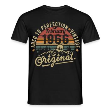 February 1966, Birthday 1966 Vintage February - Men's T-Shirt - black - Front - AI Model Male 178 light (178cm)