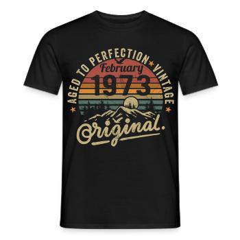 February 1973, Birthday 1973 Vintage February - Men's T-Shirt - black - Front - AI Model Male 178 light (178cm)