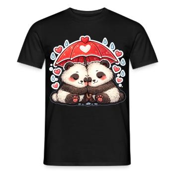Panda couple under red umbrella - Men's T-Shirt - black - Front - AI Model Male 178 light (178cm)
