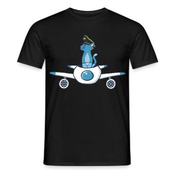 Flugzeugpilot Katze - Männer T-Shirt - Schwarz - Vorne - AI Model Male 178 light (178cm)