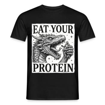 Eat Your Protein Dragon Knight Humor - Men's T-Shirt - black - Front - AI Model Male 178 light (178cm)