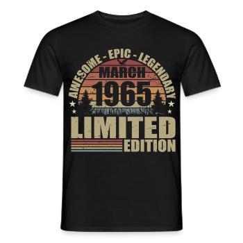 Millésime Mars 1965 Anniversaire - mars 1965 - T-shirt homme - noir - Devant - AI Model Male 178 light (178cm)