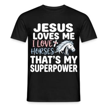 Jesus loves me, I love horses - Men's T-Shirt - black - Front - AI Model Male 178 light (178cm)