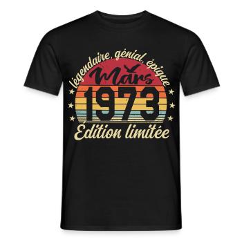 Mars 1973 53 ans Cadeau Anniversaire Mars 1973 - T-shirt homme - noir - Devant - AI Model Male 178 light (178cm)