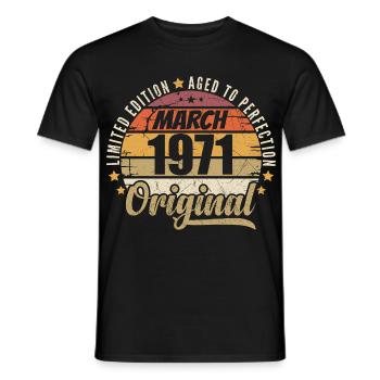 55. 55 Year Anniversary Limited Edition March 1971 - Men's T-Shirt - black - Front - AI Model Male 178 light (178cm)