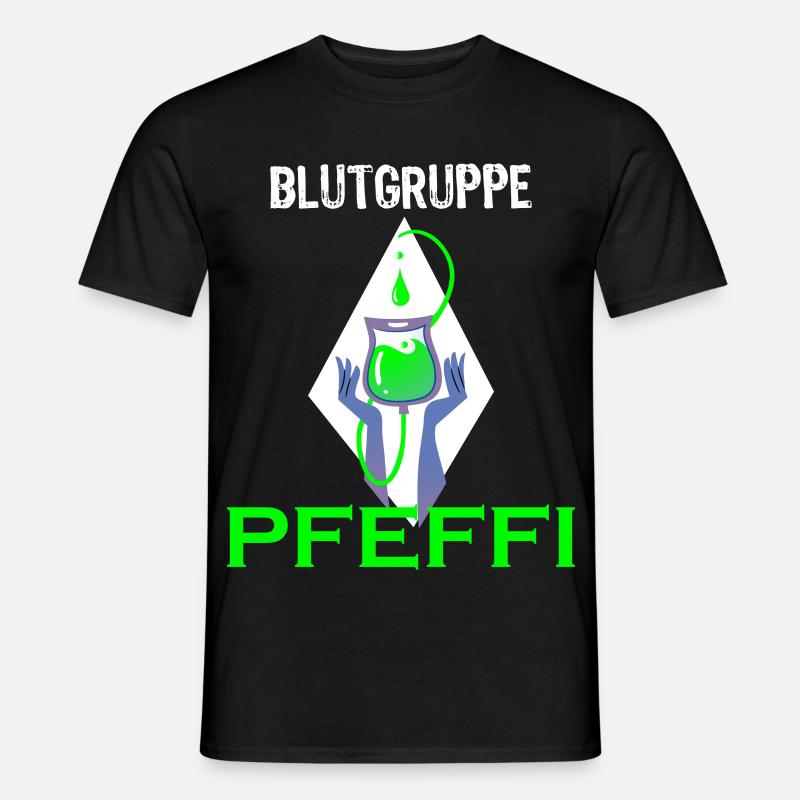 Blutgruppe Pfeffi – Pfefferminz, Suff & Spaß - Männer T-Shirt - Schwarz