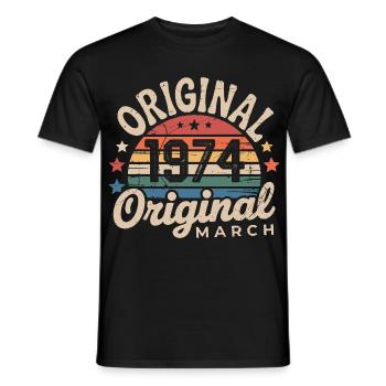 Geboren im März 1974, Ausgabe 1974, Vintage März 1974 - Männer T-Shirt - Schwarz - Vorne - AI Model Male 178 light (178cm)