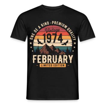 Février 1974 Anniversaire Vintage Février 1974 - T-shirt homme - noir - Devant - AI Model Male 178 light (178cm)