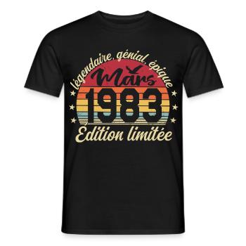 Mars 1983 43 ans Cadeau Anniversaire Mars 1983 - T-shirt homme - noir - Devant - AI Model Male 178 light (178cm)