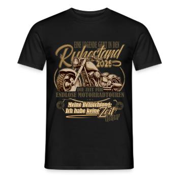 pension, retirement, motorcycle, 2026 - Men's T-Shirt - black - Front - AI Model Male 178 light (178cm)