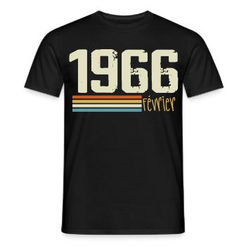 Février 1966 - Février 1966 Anniversaire 1966 - T-shirt homme - noir - Devant - AI Model Male 178 light (178cm)