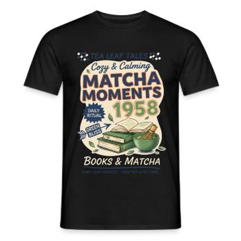 Moments douillets et apaisants de matcha Livres de 1958 et matcha - T-shirt homme - noir - Devant - AI Model Male 178 light (178cm)