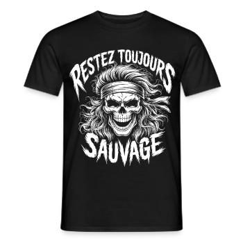 Crâne Bandana Restez Sauvage Skull - T-shirt homme - noir - Devant - AI Model Male 178 light (178cm)