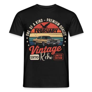 Cadeau Anniversaire Rétro Vintage de Février 1970 - T-shirt homme - noir - Devant - AI Model Male 178 light (178cm)