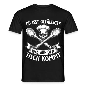 Du isst was auf den Tisch kommt - Koch Totenkopf - Männer T-Shirt - Schwarz - Vorne - AI Model Male 178 light (178cm)