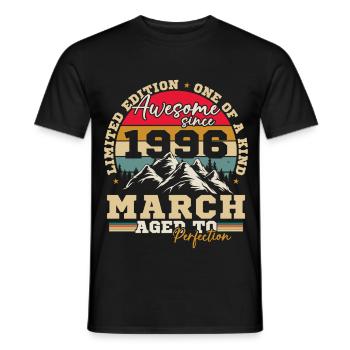 März 1996 Vintage-Retro-Geburtstagsgeschenk - Männer T-Shirt - Schwarz - Vorne - AI Model Male 178 light (178cm)