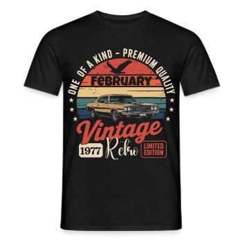 Cadeau Anniversaire Rétro Vintage de Février 1977 - T-shirt homme - noir - Devant - AI Model Male 178 light (178cm)