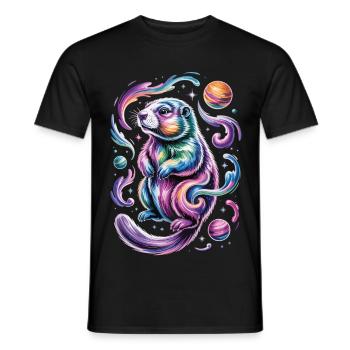 Otter Weltraum Shirt – Planet und Sterne - Männer T-Shirt - Schwarz - Vorne - AI Model Male 178 light (178cm)