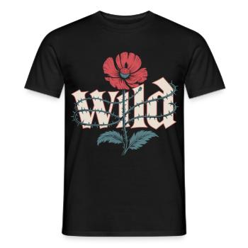 Chemise de fleurs sauvages avec motif de pavot - T-shirt homme - noir - Devant - AI Model Male 178 light (178cm)