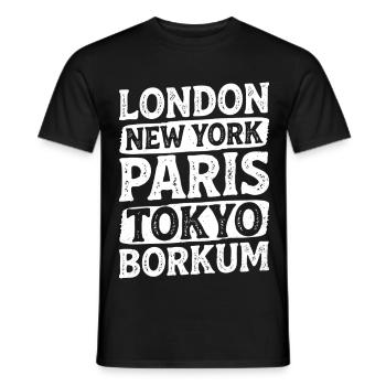 Borkumer LONDRES NEW YORK PARIS TOKYO Drôle - T-shirt homme - noir - Devant - AI Model Male 178 light (178cm)