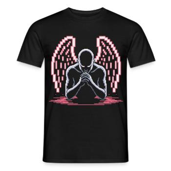 Fallen Angel T-Shirt – Neon Wings Pixel Style - Men's T-Shirt - black - Front - AI Model Male 178 light (178cm)