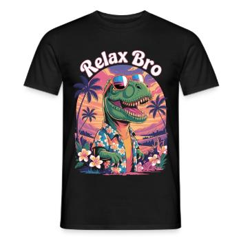 Chemise hawaïenne dinosaure – Chemise de plage - T-shirt homme - noir - Devant - AI Model Male 178 light (178cm)