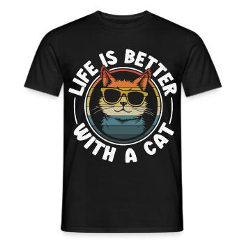 La vie est meilleure avec un chat - Chat avec des lunettes de soleil - T-shirt homme - noir - Devant - AI Model Male 178 light (178cm)