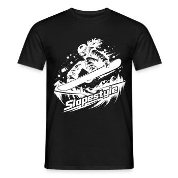 Slopestyle Snowboard Action in den Bergen - Männer T-Shirt - Schwarz - Vorne - AI Model Male 178 light (178cm)