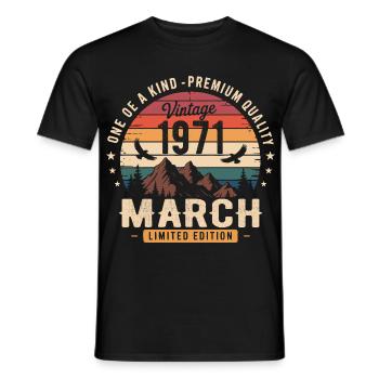 March 1971 55th Anniversary Gift March 1971 - Men's T-Shirt - black - Front - AI Model Male 178 light (178cm)