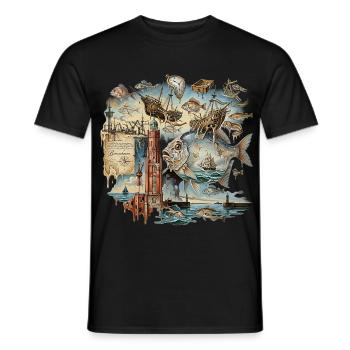 North German Art, Seafaring, Sailors, Fishing - Men's T-Shirt - black - Front - AI Model Male 178 light (178cm)