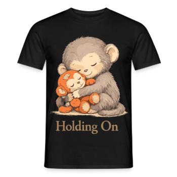 Ängstlicher Affe Plüschtier Trost - Männer T-Shirt - Schwarz - Vorne - AI Model Male 178 light (178cm)