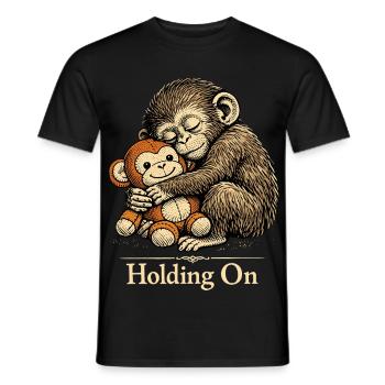 Punch Macaque Holding On Emotional Monkey Plush - Men's T-Shirt - black - Front - AI Model Male 178 light (178cm)