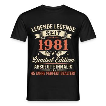 45th Birthday 1981 Legend Vintage Gift - Men's T-Shirt - black - Front - AI Model Male 178 light (178cm)