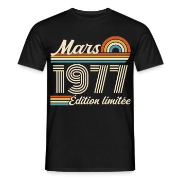 49th Birthday Gift - Born in March 1977 - Men's T-Shirt - black - Front - AI Model Male 178 light (178cm)
