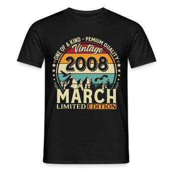 18th Birthday Gift Husband Vintage March 2008 - Men's T-Shirt - black - Front - AI Model Male 178 light (178cm)