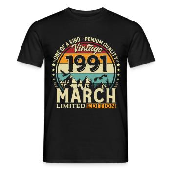 Cadeau du 35e anniversaire Mari Année Mars 1991 - T-shirt homme - noir - Devant - AI Model Male 178 light (178cm)