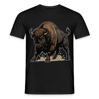 Wild Bison Charge Mascot Buffalo - Men's T-Shirt - black - Front - AI Model Male 178 light (178cm)
