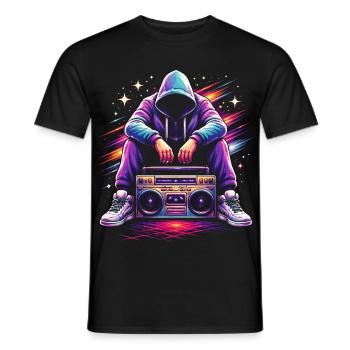 Retro 80s Boombox Illustration - Men's T-Shirt - black - Front - AI Model Male 178 light (178cm)