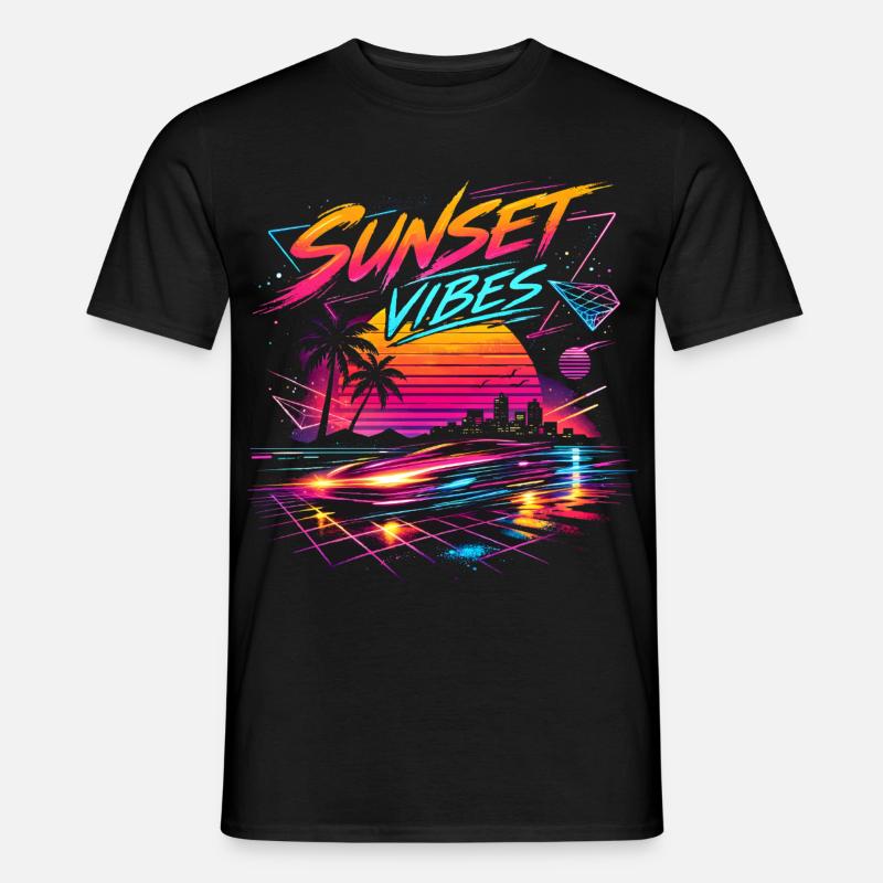 Sunset Vibes anni '80 Neon Design - T-shirt uomo - nero