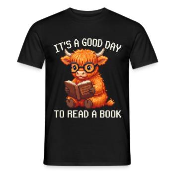 It's A Good Day To Read A Book Cow Pixel Art - Men's T-Shirt - black - Front - AI Model Male 178 light (178cm)