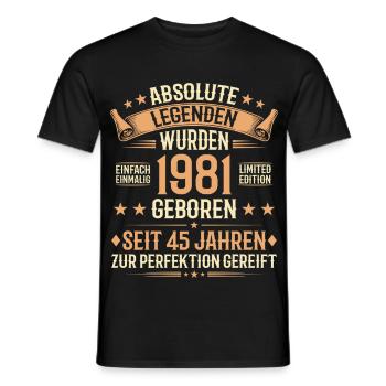 45th Birthday 1981 Legend Vintage Gift - Men's T-Shirt - black - Front - AI Model Male 178 light (178cm)