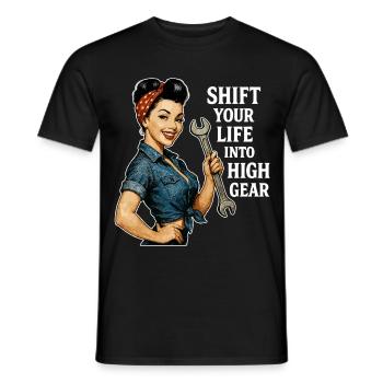 Vintage Workshop Pin-up: High Gear Lifestyle - Men's T-Shirt - black - Front - AI Model Male 178 light (178cm)