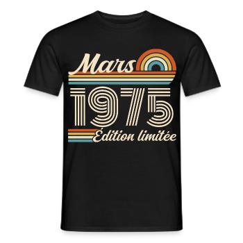 51e Cadeau d’anniversaire - Né en mars 1975 - T-shirt homme - noir - Devant - AI Model Male 178 light (178cm)
