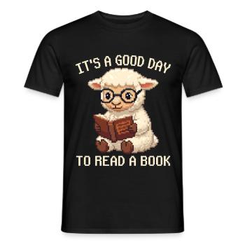 Es ist ein guter Tag, um ein Buch zu lesen, Schaf-Pixelkunst - Männer T-Shirt - Schwarz - Vorne - AI Model Male 178 light (178cm)