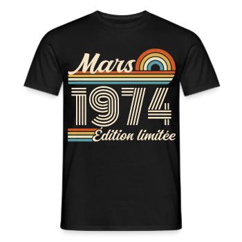 52e Cadeau d’anniversaire - Né en mars 1974 - T-shirt homme - noir - Devant - AI Model Male 178 light (178cm)