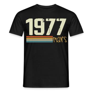Vintage March 1977 - Men's T-Shirt - black - Front - AI Model Male 178 light (178cm)