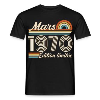 56e Cadeau d’anniversaire - Né en mars 1970 - T-shirt homme - noir - Devant - AI Model Male 178 light (178cm)