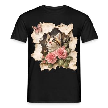 Chat au papillon - T-shirt homme - noir - Devant - AI Model Male 178 light (178cm)